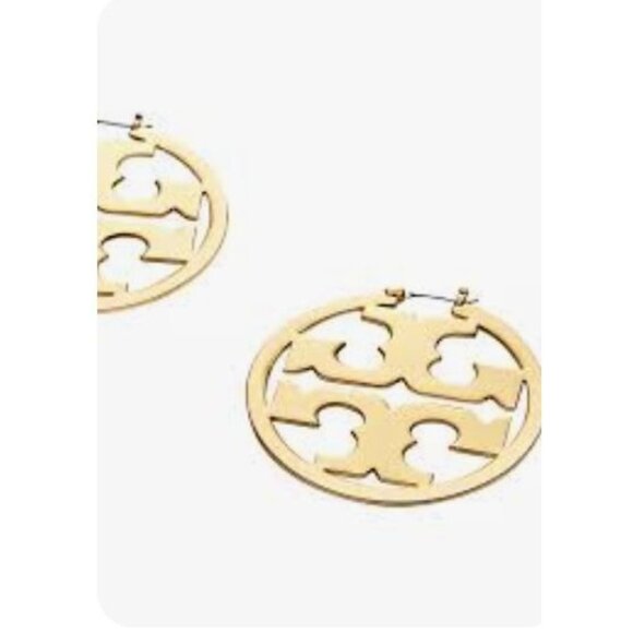 Tory Burch Miller Logo Cutout Gold-Tone Hoop Earrings - Picture 3 of 5